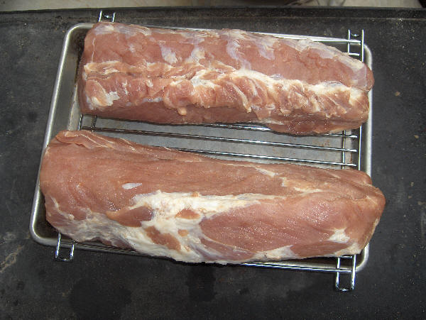 Pork loins ready for curing