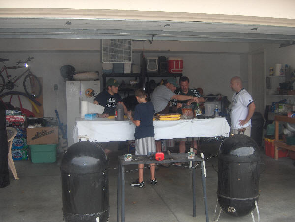 Family prep team in garage