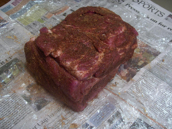 Pork with rub applied