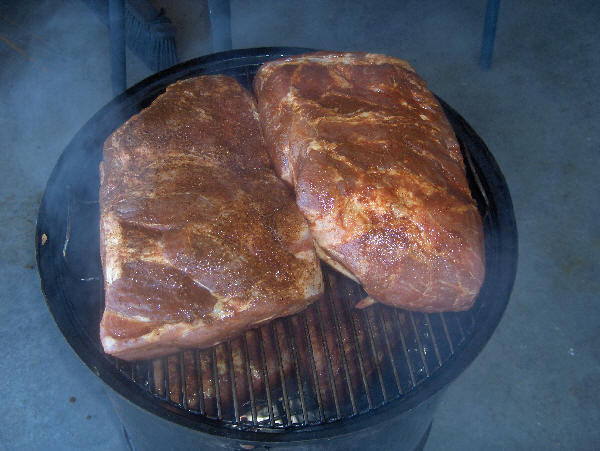 Pork cooking in roasting pan