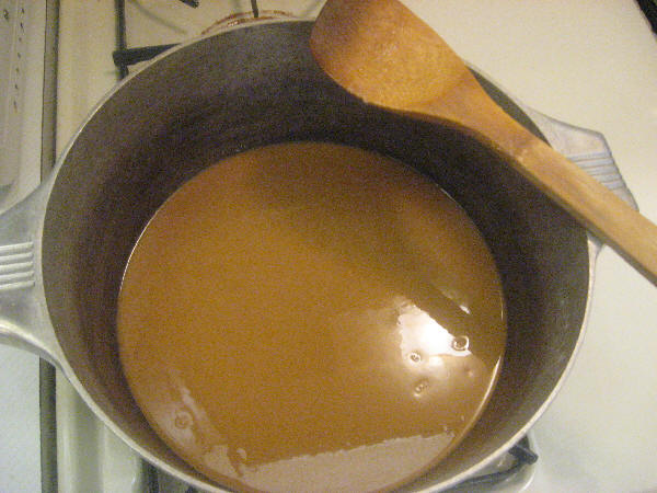 Roux at peanut butter color stage